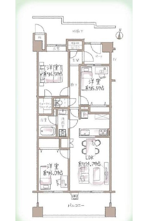 2LDK、価格4898万円、専有面積71.79m2、バルコニー面積10.45m2