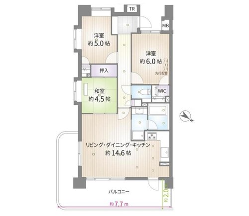 3LDK、価格2990万円、専有面積67.11m2、バルコニー面積20.04m2