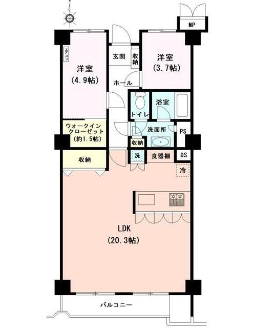 2LDK、価格9099万円、専有面積65.9m2、バルコニー面積8.18m2