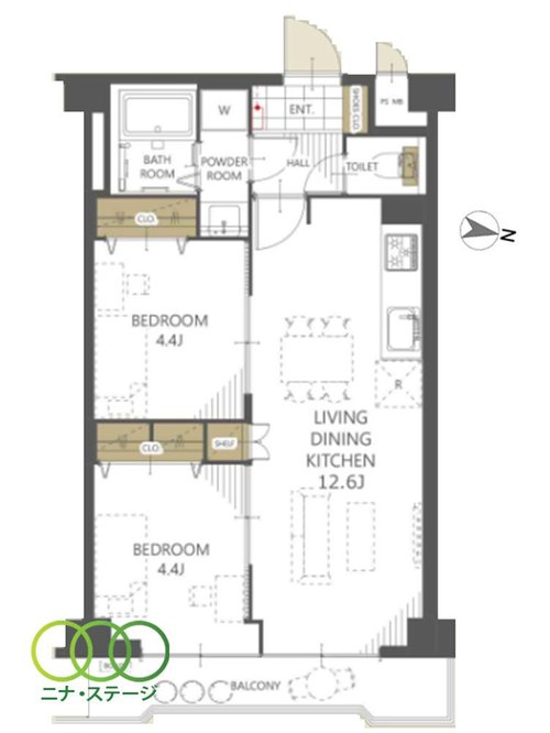 2LDK、価格4890万円、専有面積48.6m2、バルコニー面積5.84m2