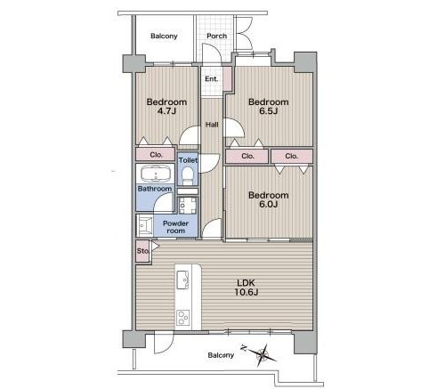 3LDK、価格3395万円、専有面積68m2、バルコニー面積14.75m2