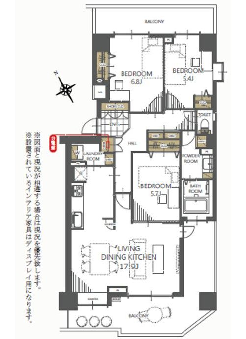 3LDK、価格2690万円、専有面積88.21m2、バルコニー面積28.65m2 EV停止階の角住戸!88m2超のリノベーション物件(令和8年9月完了予定)