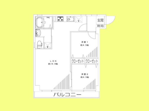 2LDK、価格6498万円、専有面積51.03m2、バルコニー面積4.72m2 間取り