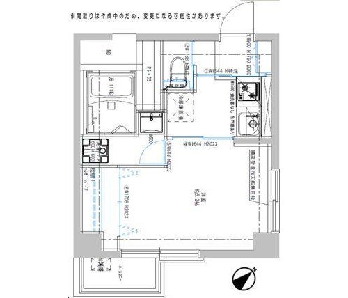 1K、価格3199万円、専有面積24.73m2、バルコニー面積1.8m2 間取図