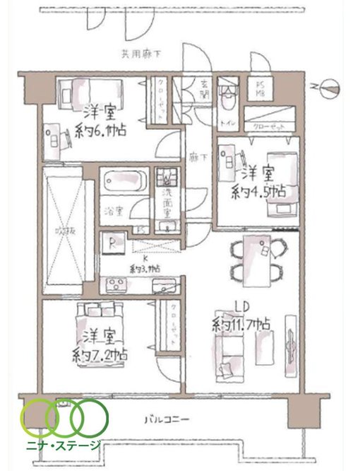 3LDK、価格4498万円、専有面積71.77m2、バルコニー面積13.4m2