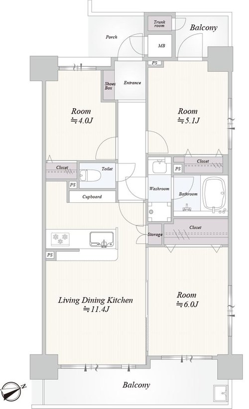 3LDK、価格3780万円、専有面積57.94m2、バルコニー面積10.8m2 新規リノベーション物件!壁芯57.94m2の広々3LDK♪