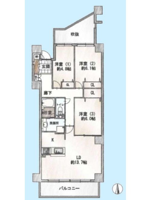 3LDK、価格5480万円、専有面積78.41m2、バルコニー面積8.62m2