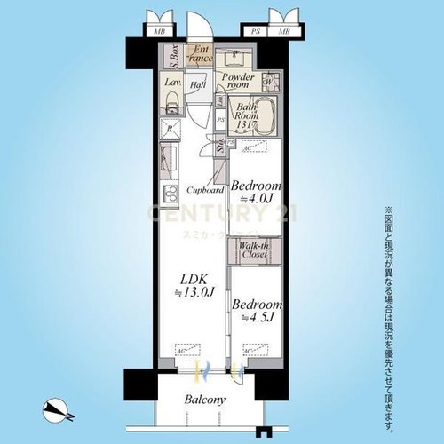 2LDK、価格8980万円、専有面積47.16m2、バルコニー面積7.07m2 間取図/4階部分2LDK+ウォークスルークローゼット、運河を望む開放的な眺望が楽しめます。食洗機・ディスポーザー・浴室乾燥機など設備充実!室内コンディション良好です。