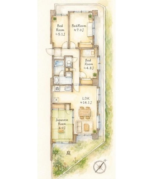 4LDK、価格4795万円、専有面積79.32m2、バルコニー面積24.28m2