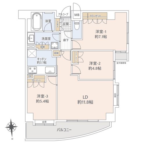 3LDK、価格5580万円、専有面積68.79m2、バルコニー面積8.48m2