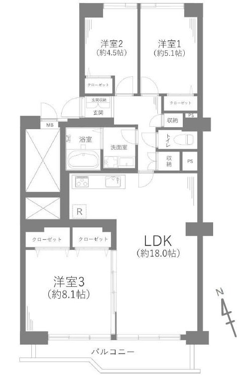 3LDK、価格3199万円、専有面積88.07m2、バルコニー面積10.06m2 リビングダイニングキッチンと洋室が3部屋あります。家族ともコミュニケーションを取りやすい配置となっており、日々の生活を満たしてくれるお部屋となっております。是非、一度ご覧ください。