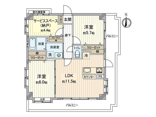 2LDK+S、価格2680万円、専有面積60.84m2、バルコニー面積20.2m2