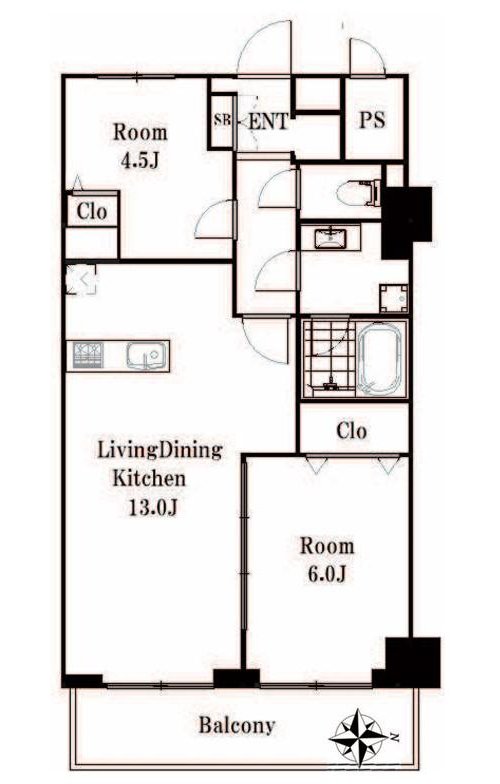 2LDK、価格1899万円、専有面積52.2m2、バルコニー面積7.28m2