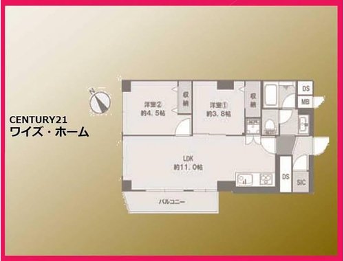 2LDK、価格4180万円、専有面積51.84m2、バルコニー面積4.85m2 【間取り図】2LDK