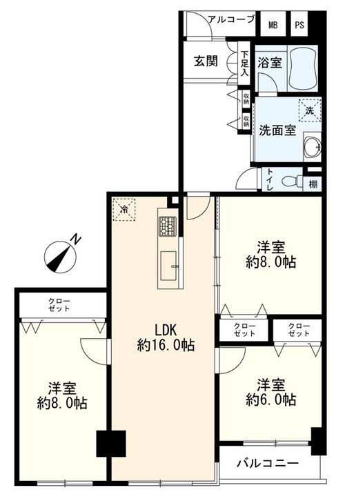 3LDK、価格5799万円、専有面積92.82m2、バルコニー面積3.86m2 3LDK