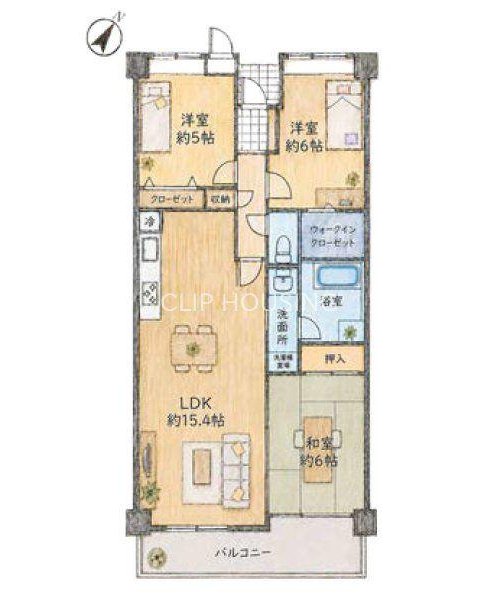 3LDK、価格3280万円、専有面積73.64m2、バルコニー面積8.71m2 間取図