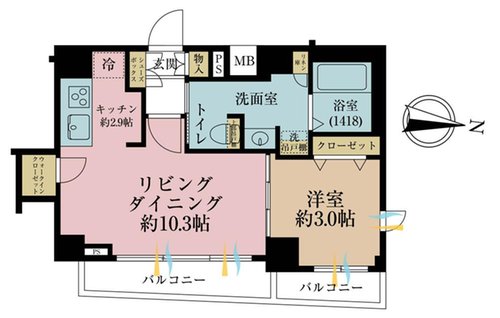 1LDK、価格7350万円、専有面積45.5m2