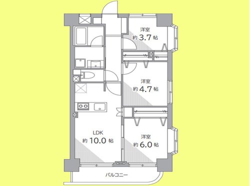 3LDK、価格6790万円、専有面積53.78m2、バルコニー面積6.4m2 間取り