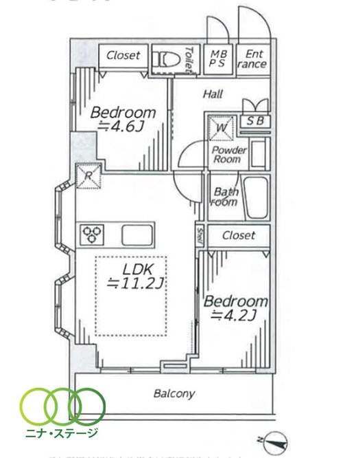 2LDK、価格6280万円、専有面積46.98m2、バルコニー面積6.48m2