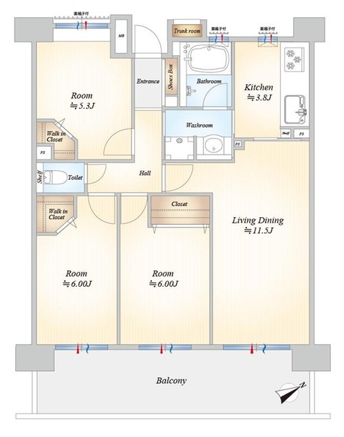 3LDK、価格3480万円、専有面積72.5m2、バルコニー面積16.2m2 72.5m2 3LDK+2WIC