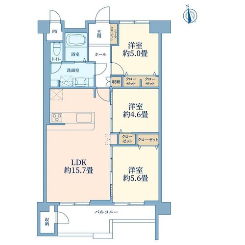 3LDK、価格2890万円、専有面積69.58m2、バルコニー面積8.34m2