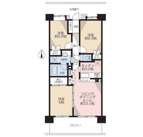3LDK、価格3680万円、専有面積66.3m2、バルコニー面積12m2 3LDKは、リビングダイニングキッチンと3つの居室がある間取り。ファミリー層に非常に人気の高い間取りで、広々としたリビングで家族団らんを楽しみ、個室でプライベートな時間も確保できるのが大きな魅力です。