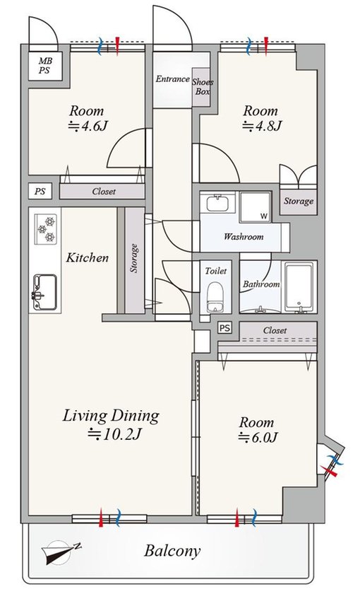 3LDK、価格4680万円、専有面積68.25m2、バルコニー面積8.06m2 各部屋収納あり東向きのお部屋です!3LDKの間取りで、各居室のバランスが良く暮らしやすい住空間です。リビングダイニングを中心に、家族それぞれの生活スタイルに合わせた使い方ができます。