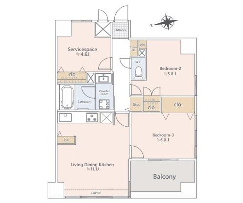 2LDK+S(納戸)、価格3780万円、専有面積63.53m2、バルコニー面積7.2m2
