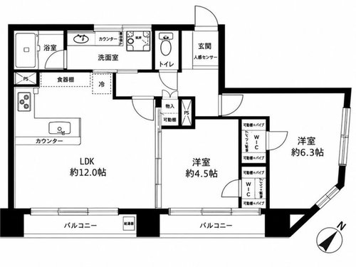 2LDK、価格5480万円、専有面積54m2、バルコニー面積4.94m2